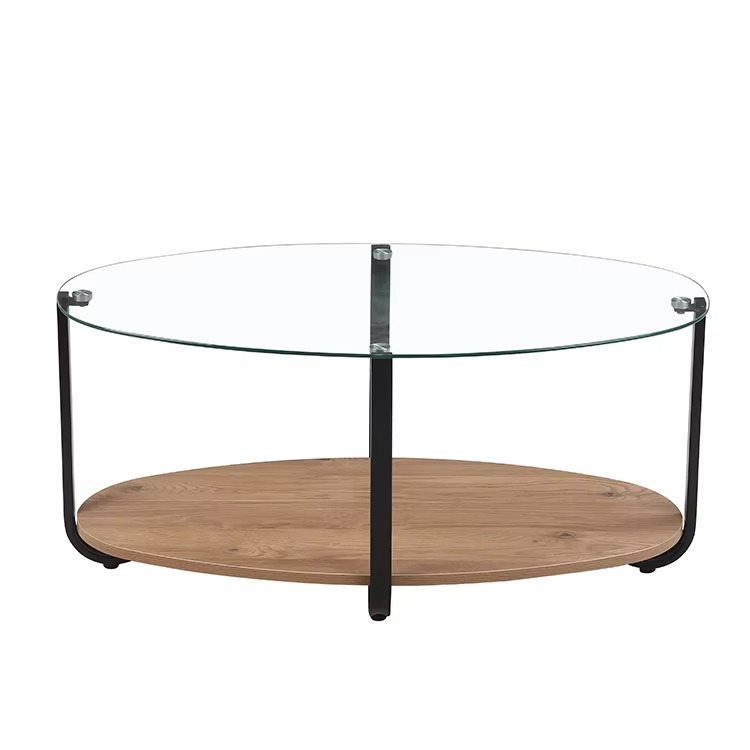 Picture of Modern Gold Wheels Top Tempered Black Wrought Iron Marble Wood Glass Coffee Table
